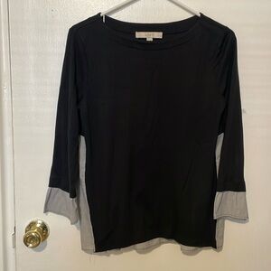 LOFT Black Shirt with Ruffle Details